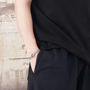 Hip hop stainless steel double-layer chain bracelet with OT toggle clasp on wrist