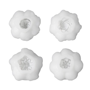 Set van 4 doorschijnende bloemen siliconen mallen voor DIY hars en kaarsen op witte achtergrond