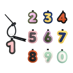 Classic PU leather number keychains set 0-9 for bags and accessories in colorful designs