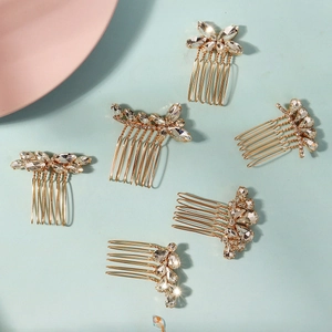 Set di 6 pettini per capelli da sposa dorati con fiori di cristallo e foglie