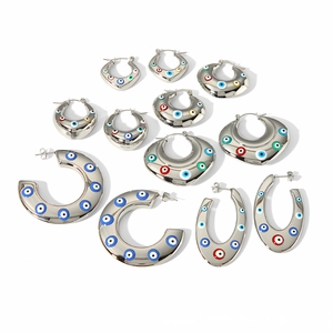 Evil Eye Stainless Steel Hoop Earrings Colorful Enamel Hollow Geometric U-Shape Fashion Jewelry For Women Boho Ethnic