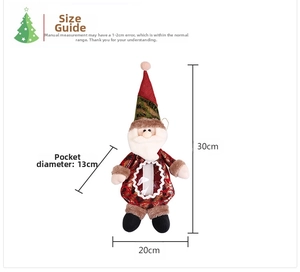 Detail view of Santa Claus gift bag showing 13cm diameter and 30cm height dimensions