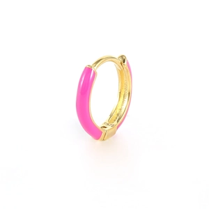 S925 sterling silver hoop earring with gold plating and bright pink enamel finish