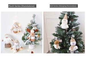 Nordic plush Christmas figurines set showing standing decor and hanging ornaments