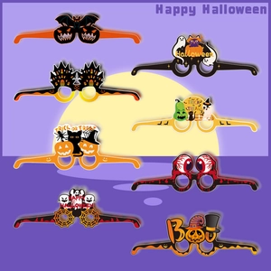 Halloween paper glasses party photo props detailed view showing spooky pumpkin and ghost designs.