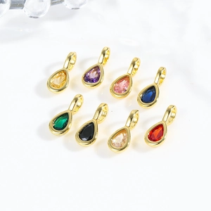 Water Drop Pendant 18K Gold Plated Copper With Colorful Zircon Pear Shape Charm For DIY Jewelry Making Cute Fashion Dainty