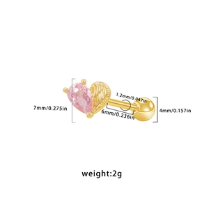 Detailed technical diagram showing 6mm pink zircon heart piercing jewelry dimensions