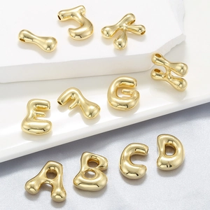 Puffy Alphabet Beads Bubble Letter Charms Copper Plated For DIY Jewelry Making Necklace Bracelet Accessory Modern Style