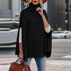 Poncho In Maglia Da Donna Collo Alto Maglione Mantella Vestibilità Comoda Casual Autunno Inverno Streetwear Top