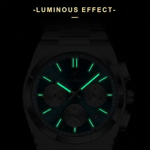 Poedagar men's luminous quartz watch with stainless steel chronograph and calendar