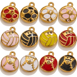 Stainless Steel Enamel Ball Sports Charms Soccer Volleyball Baseball Pendants For DIY Jewelry Making Keychain Accessories