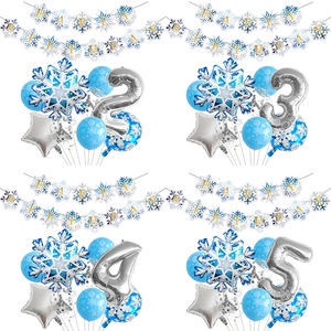 Snowflake Birthday Party Decoration Banner Aluminum Film Foil And Latex Balloons Winter Theme For Children