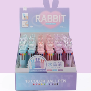 Detail of 0.7mm 10-color retractable ballpoint pens with cute bunny crystal caps