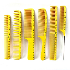 Professional Hairdressing Comb Set Plastic Yellow Salon Hair Cutting Styling Built-in Scale For Barber Heat Resistant Durable