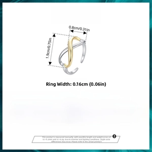 Detailed size parameters for the S925 silver infinity heart ring with gold accents