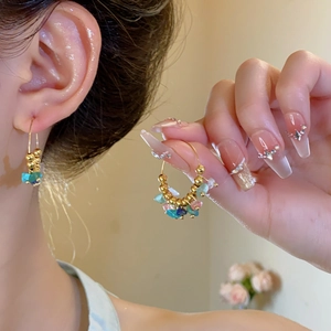 Bohemian stainless steel gold hoop earrings featuring colorful irregular stone beads