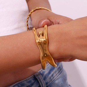 Artistic body shape 18K gold plated stainless steel open bangle for women
