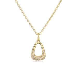 Detailed view of the gold teardrop pendant necklace with sparkling zircon pavé