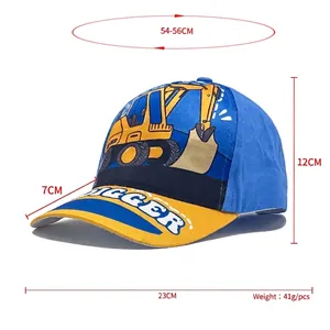 Casquette de baseball pour enfants avec motif de pelleteuse jaune et visière bleue