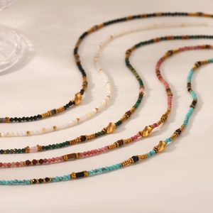 Colorful beaded necklaces with natural stone and gold irregular pendants for women