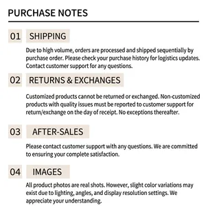 Detail view of the store purchase notes and service policy terms in simple typography