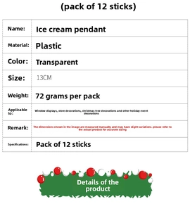 Specifications of 12pcs clear plastic 13cm Christmas icicle ornaments for tree decoration