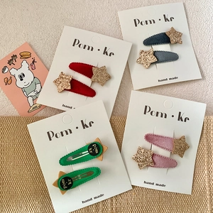 Flocked star hair clips set in red, blue, green, and pink for kids' autumn accessories