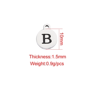 10mm silver stainless steel round pendant with engraved letter B and 1.5mm thickness