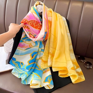 Écharpe Longue En Satin Artificielle Pour Femmes Imprimé Paysage Artistique Châle En Satin Léger Protection Solaire Mode