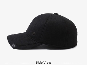 Side view of winter outdoor baseball cap featuring metal F logo and sport fashion label