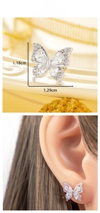 Detail of titanium steel butterfly earring with zircons and size measurements