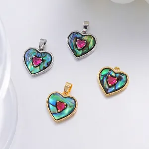 Heart Shaped Abalone Shell Pendant Charm With Pink Zircon Copper 18K Gold Plated For DIY Jewelry Making Accessories