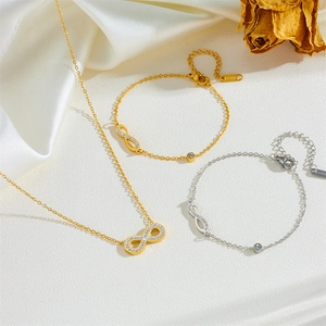 Collier Et Bracelet Symbole Infini Avec Strass Bijoux En Acier Inoxydable Mode Pour Femmes