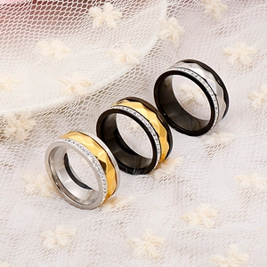Stainless Steel Ring Geometric Faceted Two Tone Rhinestone Inlaid Fashion Jewelry For Men Women