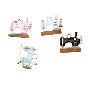 DIY sewing machine alloy charms with colorful enamel and diamonds in four colors