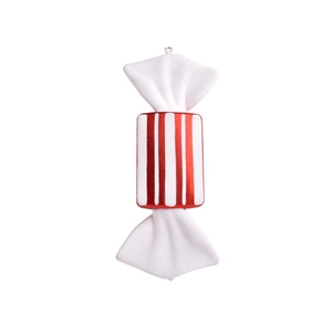 Christmas red and white striped candy ornament with glitter finish for festive decor