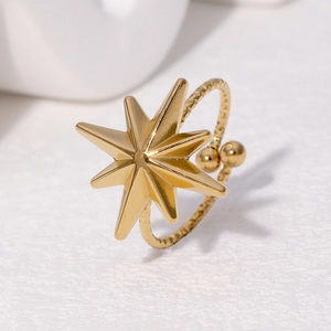 Elegant gold stainless steel adjustable ring featuring a minimalist eight-point star design