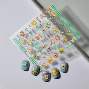 3D embossed cartoon koala and frog nail stickers with checkered patterns and star designs