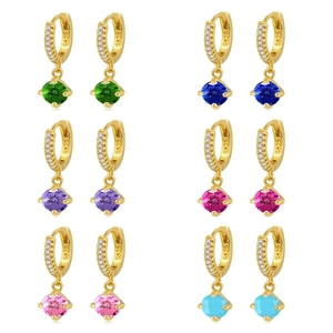 Geometric Copper Hoop Earrings With Zirconia For Women Fashion 925 Sterling Silver Earring Post Colorful Inlaid Jewelry