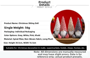 Detailed view of four colorful Nordic gnome dolls with full product specifications