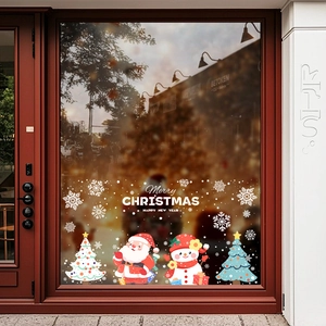 Stickers Fenêtre Noël Statiques PVC Double Face Père Noël Bonhomme De Neige Arbre Décoration Vitre