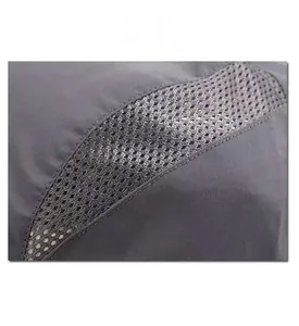 Close-up of gray breathable mesh fabric and premium 3D embroidery on the baseball cap