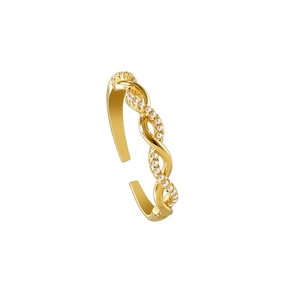 Adjustable golden braided twist ring for women with sparkling cubic zirconia accents