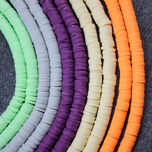 Colorful 4/6mm polymer clay beads in green and purple strands for DIY bracelet making