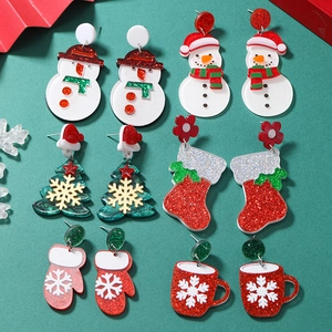 Christmas Acrylic Drop Earrings Snowman Tree Boots Cup Glitter Festive Novelty Jewelry Women Stainless Steel Earring Post