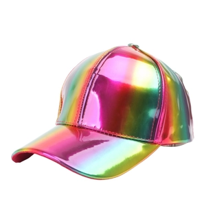 Trendy rainbow holographic baseball cap with metallic laser finish and adjustable strap