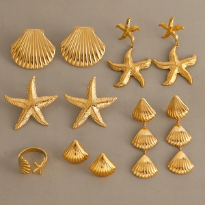Set di gioielli in acciaio inossidabile placcato oro 18 carati con stelle marine