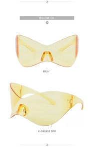 Y2K rimless butterfly sunglasses in yellow C6 featuring front and 45 degree side views