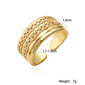 Detail view of gold geometric open ring with size 1.6cm width and 7g weight specs