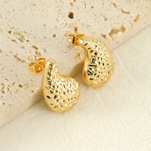 Boucles d'Oreilles Goutte Texture Martelée Acier Inoxydable Plaqué Or Bijoux Minimalistes Pour Femmes